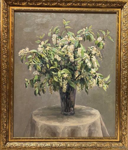 Бржозовский Г.Ф "Черёмуха", картон, масло. Размер 75х87 см.