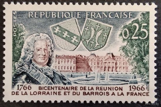 Франция. 1966г. Mi1545**. 200 лет принадлежности Лотарингии и герцогства Бар Франции. Станислав Лещинский.