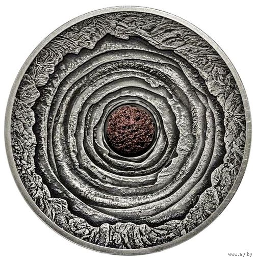 RARE Ниуэ 2 доллара 2014г. "Вулкан: Эрта Але". Монета в капсуле; деревянном подарочном футляре; сертификат; коробка. СЕРЕБРО 62,27гр.(2 oz).