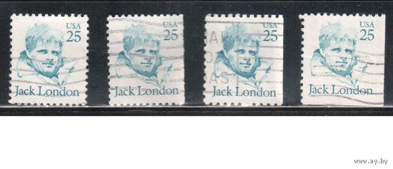 США-1986, (Мих.1782 A+D+E+G),  гаш., Стандарт, Личности Джек Лондон, (одиночка),4 типа зубцовки
