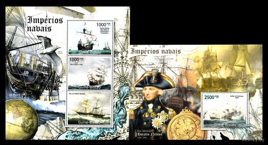 Гвинея Бисау 2011 Корабли Парусники Вице Адмирал Нельсон MNH Блок + лист 3 марки