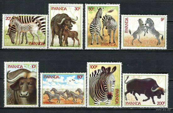 Руанда - 1984 - Зебры и буйволы - [Mi. 1283-1290] - полная серия - 8 марок. MNH.  (Лот 93Gi)-T2P37