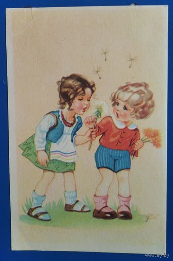 Девочки и одуванчик. Польша. 1950-60 г. Чистая