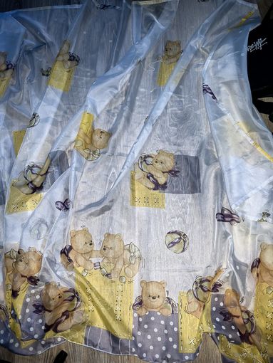 Тюль в детскую с мишками Тедди (длина до подоконника)