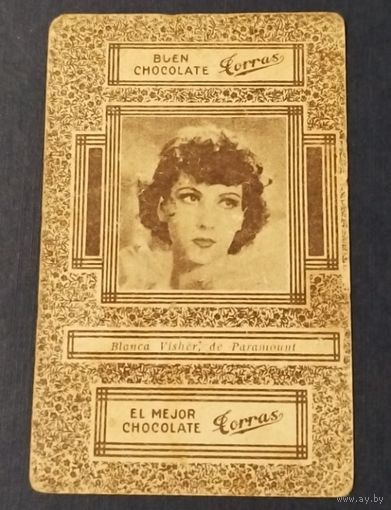 Бланка Вишер. Актриса. Вкладыш в шоколад. Испания. 1930-е