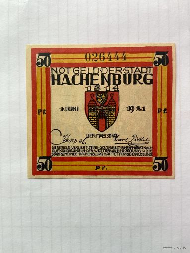50 пфенигов (нотгельды) Германия г.Хаченбург -1402