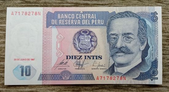Werty71 Перу 10 инти 1987 UNC Банкнота Абориген с чудо лопатой копает землю