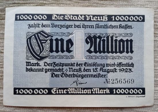 Werty71 Германия Веймар 1000000 марок 1923 банкнота 1 миллион гроссгельд Нойс