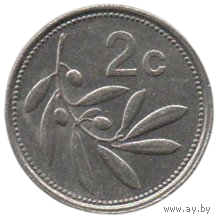 Республика Мальта. 2 цента 1995. Флора. Оливковая ветвь.