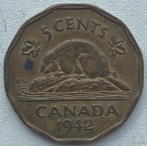 Канада 5 центов 1942 г. Томпак
