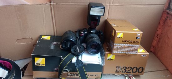 Фотоаппарат NIKON D 3200 Коробка документы 2 ОБЪЕКТИВА И ФОТОВСПЫШКА Распродажа Коллекции !!! .Экспресс  Аукцион  не с рубля без МПЦ и прочего 3 ДНЯ  .Много лотов в продаже .