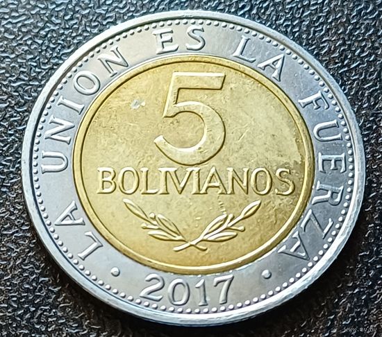 Боливия 5 боливиано, 2017    ( 2-1-3 )