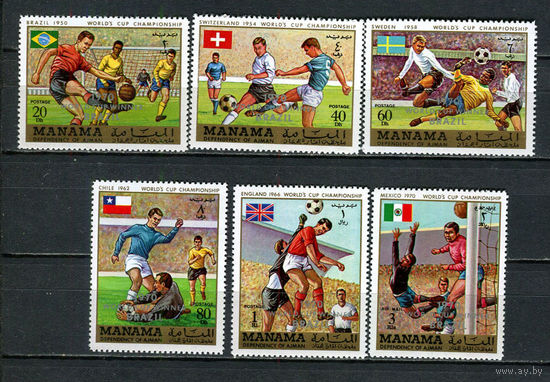 Манама - 1970 - Чемпионаты мира по футболу. Надпечатка 1970 WORLD CUP WINNER BRAZIL - [Mi. 284-289] - полная серия - 6 марок. MNH.  (Лот 84HF)-T41P22