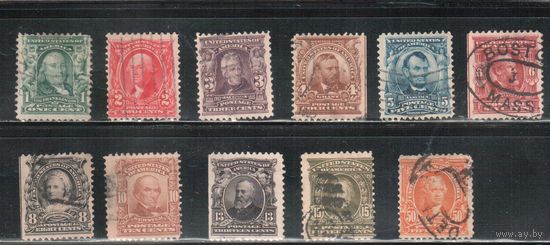 США-1902, (Скотт.300-310), гаш. , Стандарт, Президенты, 11 марок