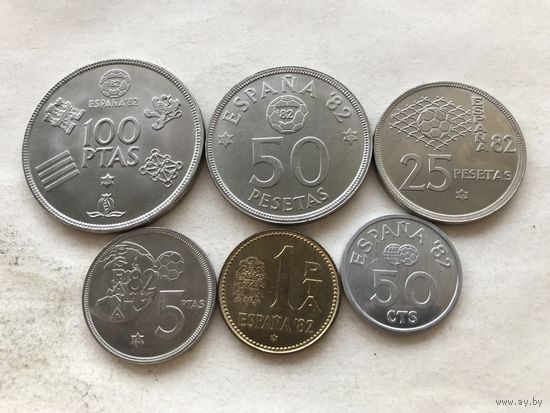 Испания 6 монет (полный комплект) 1980 - Чемпионат мира по футболу 1982 - UNC!