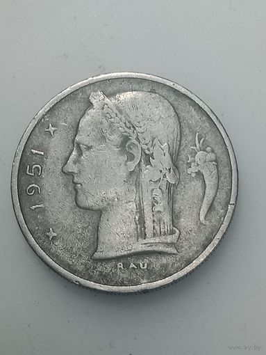 Бельгия 1 франк 1951 года . Надпись на Галанском языке  , BELGIE .