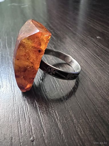 Кольцо с янтарем 875 звезда ссср с рубля