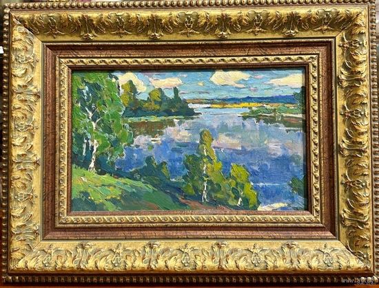 Шибнёв А.Д.Заслуженный художник."Озеро в Заславле",1965 год. К/М. 40х52,5 см.