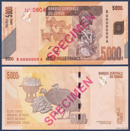 Конго, 5000 франков 2005 г., P-102S (Specimen 0804), UNC
