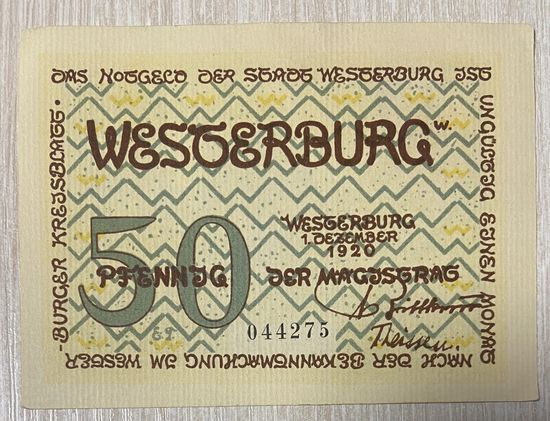 Нотгельд Вестербург 50 пфеннигов 1920 год. Веймарская республика