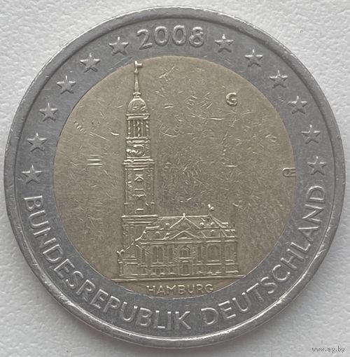 Германия 2 евро 2008 г. Церковь Святого Михаила. Гамбург
