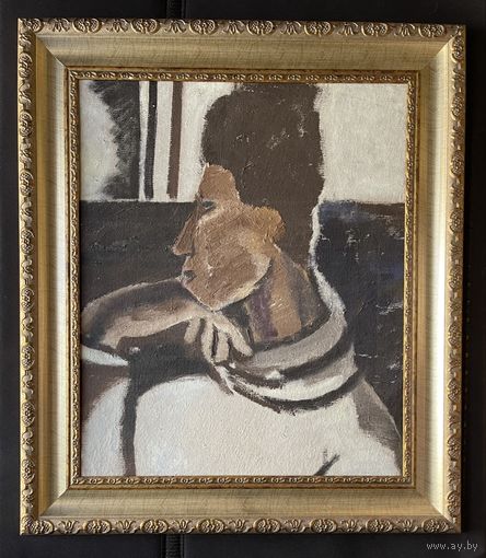 Кищенко А.М "У окна", 1970г. Холст, масло, ДВП. Размер с рамой 56х65 см.