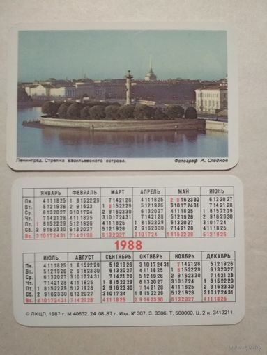 Карманный календарик. Ленинград. 1988 год