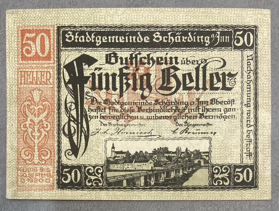 Нотгельд Австрия Шердинг, 50 геллеров 1920 год