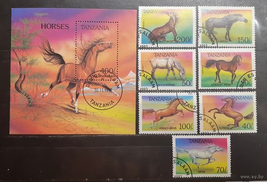 Танзания. 1993 год. Фауна. Лошади (блок и 7 марок) (1138)