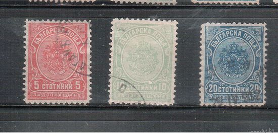 Болгария-1901, (Мих.16-18), гаш.  , Доплатные марки, Герб. 3 марки