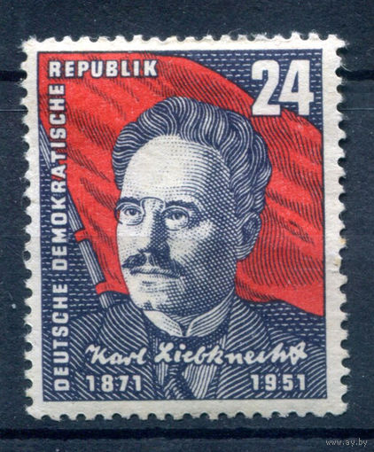 ГДР - 1951г. - Карл Либкнехт - 1 марка - полная серия, MNH с пятнышком на клее [Mi 294]. #1-GG-8-A-1
