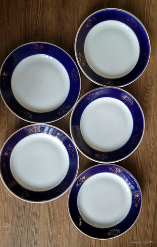 Тарелки, кобальт, позолота, Барановка, поштучно.