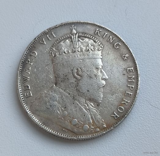 1 доллар 1907 Стрейтс-Сетлментс нечастое серебро Эдуард VII