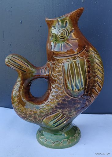 Кувшин в форме рыбы, обливная керамика, СССР