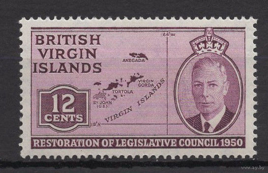 Британские Виргинские острова 1951 ** Карта островов (Mi 93) George VI