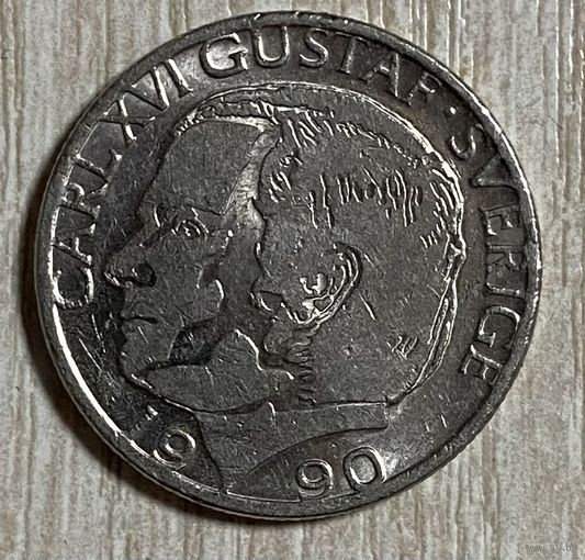 Монета 1 крона 1990 год. Швеция. Король Карл XVI Густав