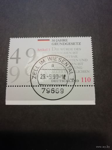 Германия. 1999 Марка из блока Mi.48 "50 лет конституции Германии" (гашеная с клеем) Mi.2050 каталог 3.50 евро