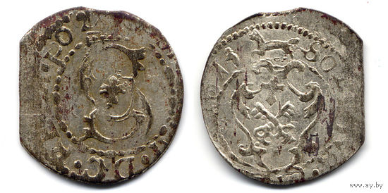 Шеляг 1613, Сигизмунд III Ваза, Рига. Вариант с полной датой '1613' на Рв., R1