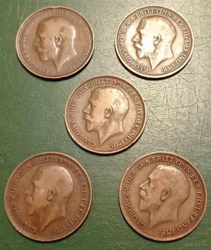 Великобритания 1 пенни 1911,1913,1918,1919,1920. Георг V