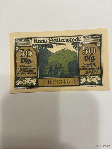 Нотгельд 50 пфеннигов 1921 год. Балленштадт. Веймарская республика - 2201