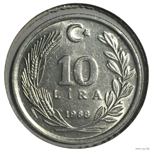 Турция 10 лир, 1988 [AUNC] (холдер)