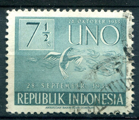 Индонезия - 1951г. - 6 лет ООН, 7 1/2 S - 1 марка - гашёная [Mi 94]. #4-W2-105-A-1