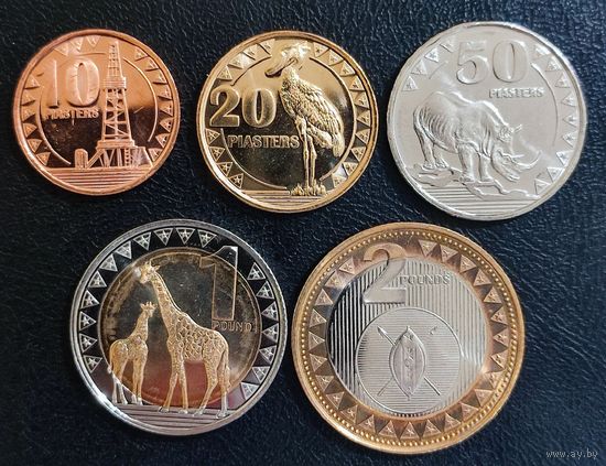 Южный Судан 10, 20, 50 пиастров 1, 2 фунта (5 монет) 2015 год. UNC
