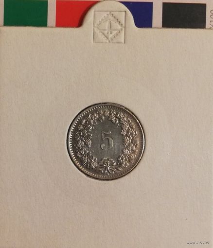 Швейцария 5 раппенов 1958 B в холдере