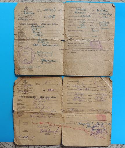 Персональный пропуск (аусвайс), 1943 г., Литва (?)