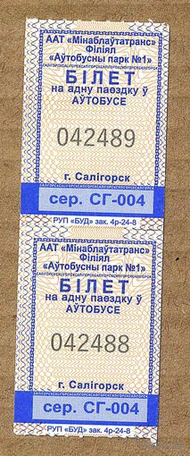 Солигорск. Талон на проезд в городском транспорте. Продается кондуктором. Серия СГ-004 Пара