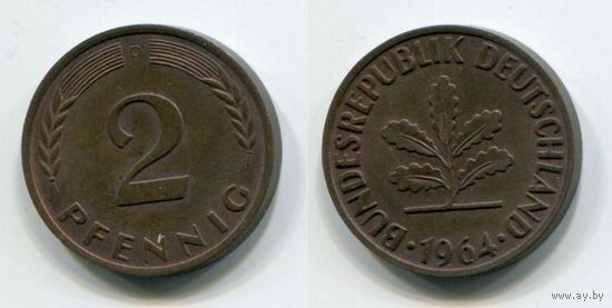 Германия. 2 пфеннига (1964, буква D)