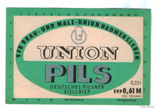 Этикетка пива Union Pils Германия П802