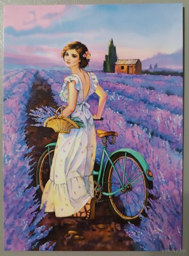 Лаванда и девушка. Чистотина Евгения. Авторская открытка, глянец