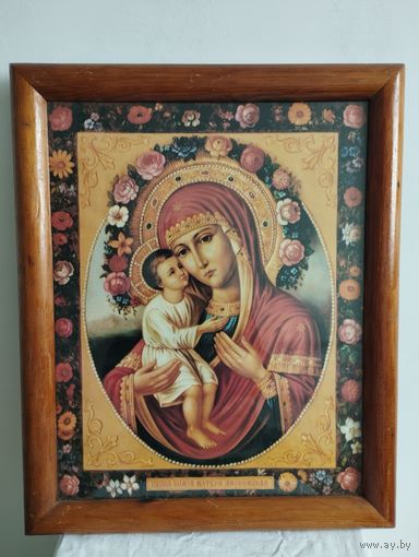 Икона Божiя Матери Жировицкая (образ) репродукция, размер 55х45 см, под стеклом, деревянная рамка